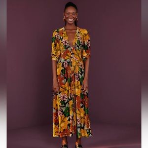 NWT Farm Rio Black Garden V Neck Midi Dress